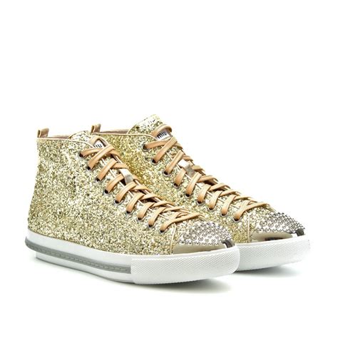 miu miu high top glitter sneaker|farfetch miu michu sneakers.